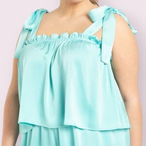 ELOQUII Tiffany Blue Baby doll Top Size 22 / 24 Cropped Shoulder Tie Bows Plus